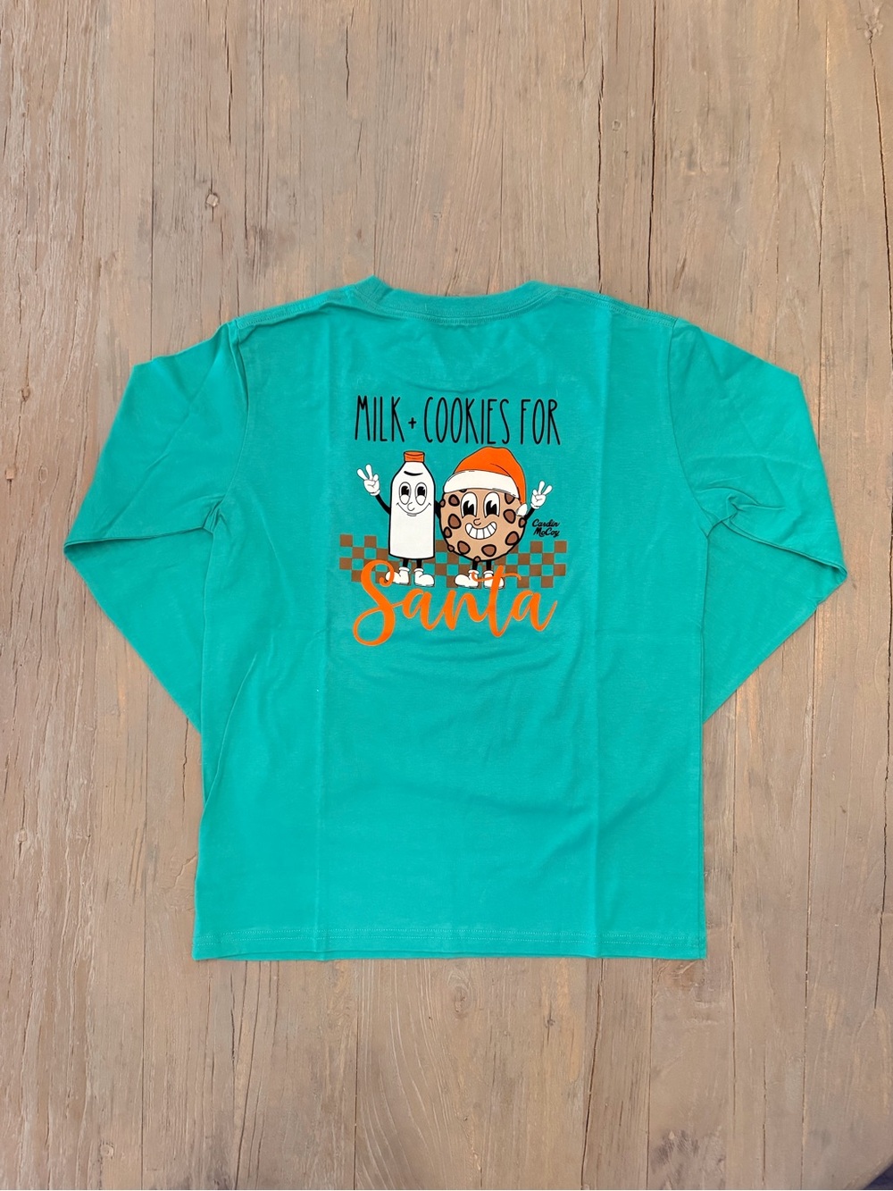 Cardin McCoy “Milk & Cookies for Santa” Teal Tee L/S Christmas Shirt Size-L NWT